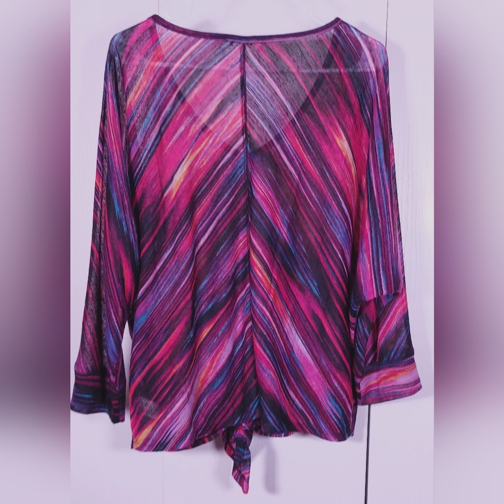 Studio JPR Colorful Striped Top Size XL Front Tie Retro Blouse Office Retro Boho - Picture 4 of 9